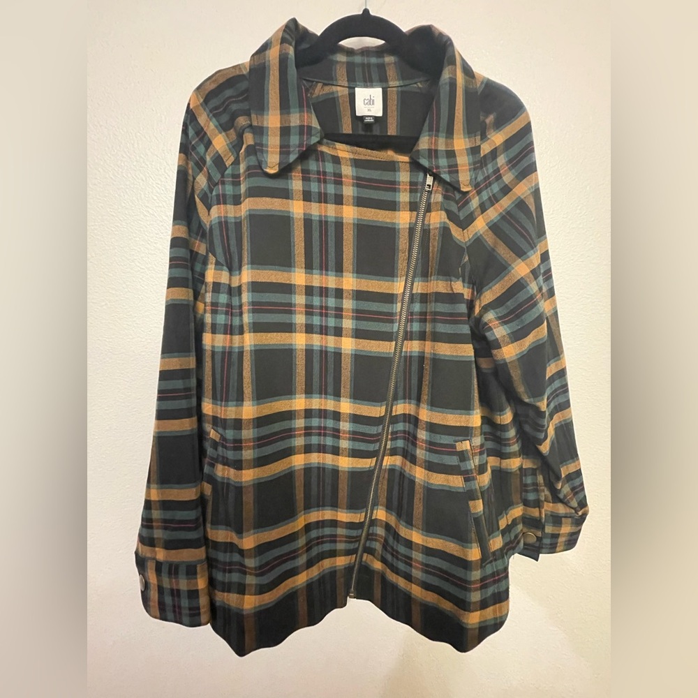 CAbi Plaid Women's Moto Jacket - Green and Yellow